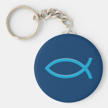 Ichthus - kristet fisksymbol - blått nyckel ring