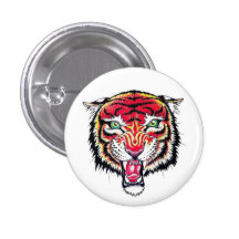 Ilsken vild tiger för kallt tecknadtatueringsymbol knappar med nål