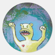 Ilsket monster med hjärta - rolig unik original- k runda klistermärken