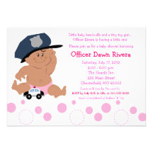 Inbjudan 5x7 för baby shower för POLISsnutFLICKA