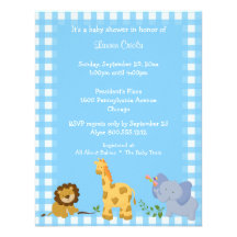 Inbjudan för baby shower för blåttplädbaby djur