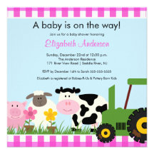 Inbjudan för Barnyarddjurbaby shower för flickor