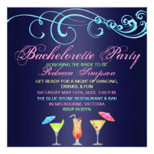 Inbjudan för blåttcoctailTime Bachelorette party