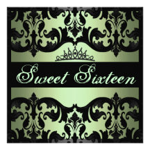 Inbjudan för födelsedag Sweet16 för Tiara grön dam