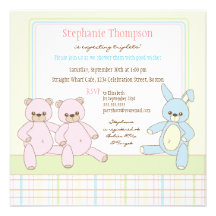 Inbjudan för nalle- & kaninTripletsbaby shower