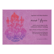 Indisk Ganesh purpurfärgad lila bröllopinbjudan