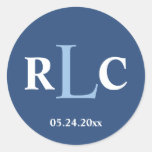 Initial för etikettbröllop för monogram marinblåa  rund klistermärke