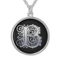 Initial Monogram "silversnöre för B på svart" hals