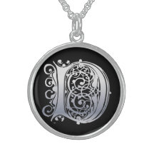 Initial Monogram "silversnöre för D på svart" hals