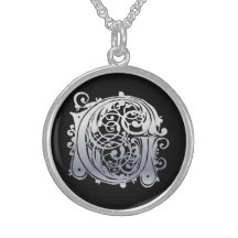 Initial Monogram "silversnöre för G på svart" hals