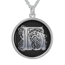 Initial Monogram "silversnöre för H på svart" hals