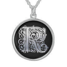 Initial Monogram "silversnöre för K på svart" hals