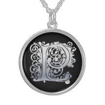 Initial Monogram "silversnöre för P på svart" hals