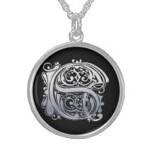 Initial Monogram "silversnöre för S på svart" hals