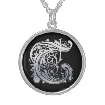 Initial Monogram "silversnöre för T på svart" hals