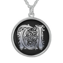 Initial Monogram "silversnöre för U på svart" hals