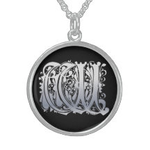 Initial Monogram "silversnöre för W på svart" hals