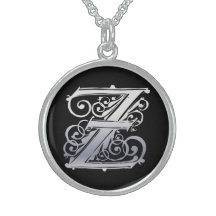Initial Monogram "silversnöre för Z på svart" hals