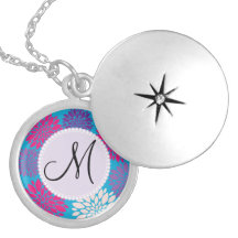 Initial rosa lilablomma för beställnings- Monogram Skräddarsydda Halsband