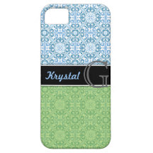 Initialt fodral iPhone5 för blått- & gröntMonogram iPhone 5 Case-Mate Fodraler