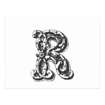 Initialt Monogrammed brev R Vykort