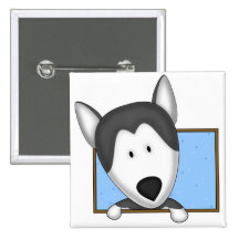 Inramad tecknadsiberian husky knapp med nål