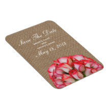 Inspirerad rosa rosspara datum magneter för Burlap
