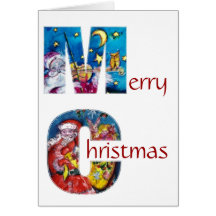 INSPIRERADE SANTA MED JULGÅVAMONOGRAMEN HÄLSNINGS KORT