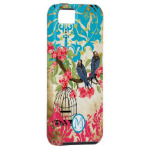Iphone case för damast för Monogramfågelburfågel iPhone 5 Case-Mate Skal