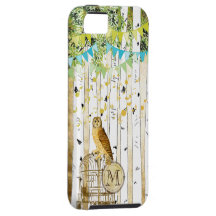 iPhone för träd för björk för uggla för Monogramfå iPhone 5 Case-Mate Cases