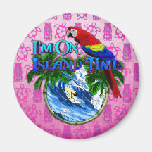Island Time Surfing Pink Tiki Magnet