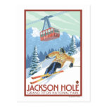 Jackson Hole, Wyoming Skier och spårvagn Vykort