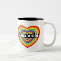 Jag älskar Alexander, regnbågehjärta Kaffe Koppar