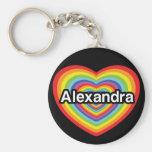 Jag älskar Alexandra, regnbågehjärta Nyckel Ring