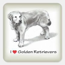 Jag älskar (hjärta) guld- Retrievers: Rita konst Klistermärken