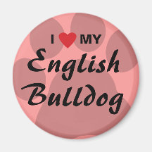 Jag älskar (hjärta) min engelska bulldogg Pawprint Magneter