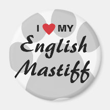 Jag älskar (hjärta) min engelska Mastiff Pawprint Kylskåpsnagnet