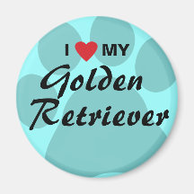 Jag älskar (hjärta) min guld- Retriever Pawprint Kylskåps Magneter