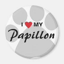 Jag älskar (hjärta) min Papillon Pawprint Kylskåpmagneter