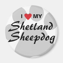 Jag älskar (hjärta) min Shetland Sheepdog Pawprint Kylskåpmagneter