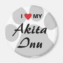 Jag älskar (hjärta) mitt Akita Inu tasstryck Kylskåpsnagnet