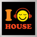 Jag älskar husmusiksmiley face med hörlurar posters