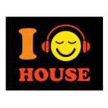 Jag älskar husmusiksmiley face med hörlurar vykort