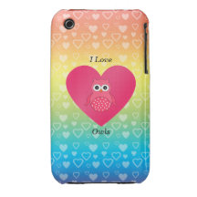 Jag älskar rosa regnbågehjärtor för ugglor iPhone 3 Case-Mate case