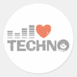 Jag älskar Techno Rund Klistermärke