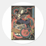 Japansk drakemålning circa 1860 runda klistermärken