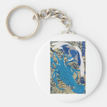 Japansk hummer och fågel som målar C. 1800's Nyckel Ring
