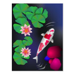 Japansk Koi fisk, lotusblommablommor & näckrosor P Vykort