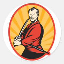 Japansk samuraikrigare med katanasvärd klistermärken