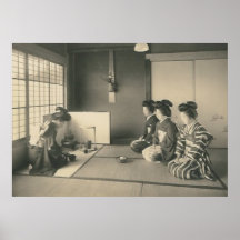japanska damer som sitter på, däckar affischen